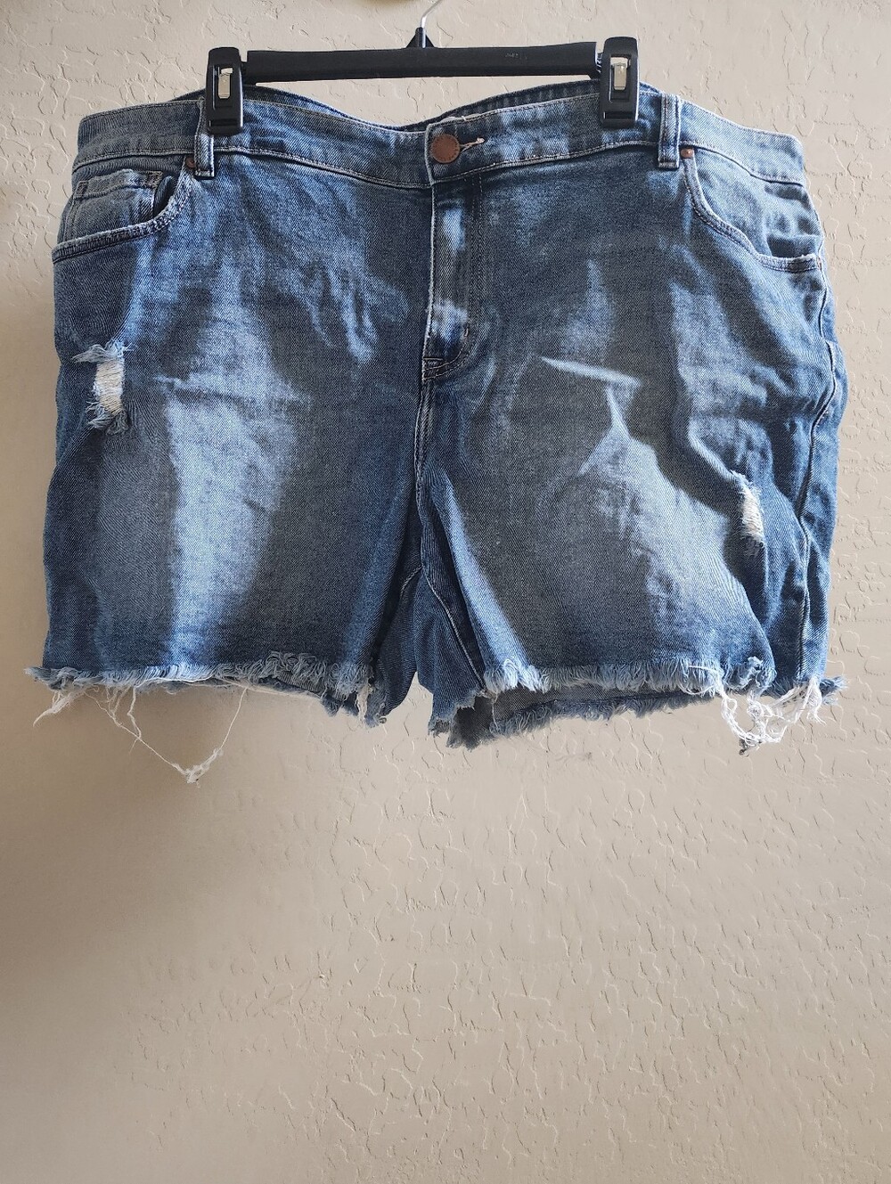 Lane Bryant Medium Blue Frayed Hem Denim Shorts